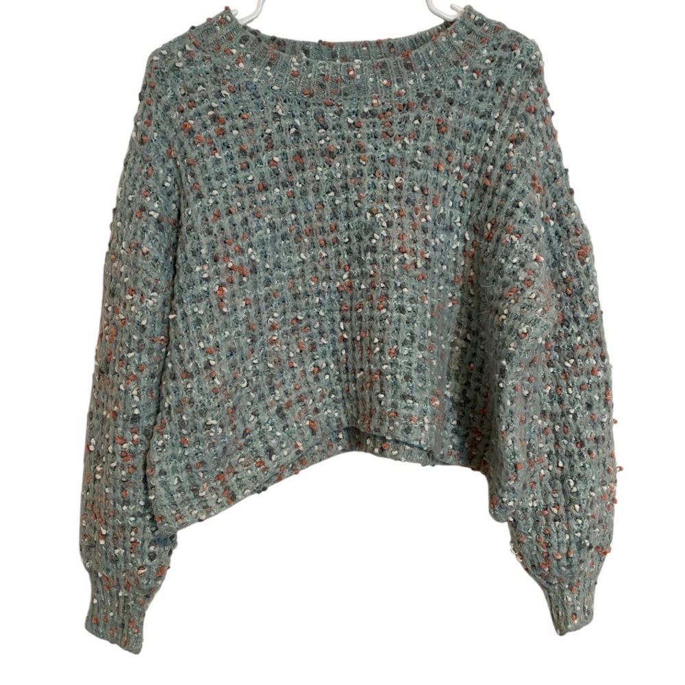 SHE & SKY Chunky Knit Popcorn Textured Sweater Gray/Blue Rust White Oversized S